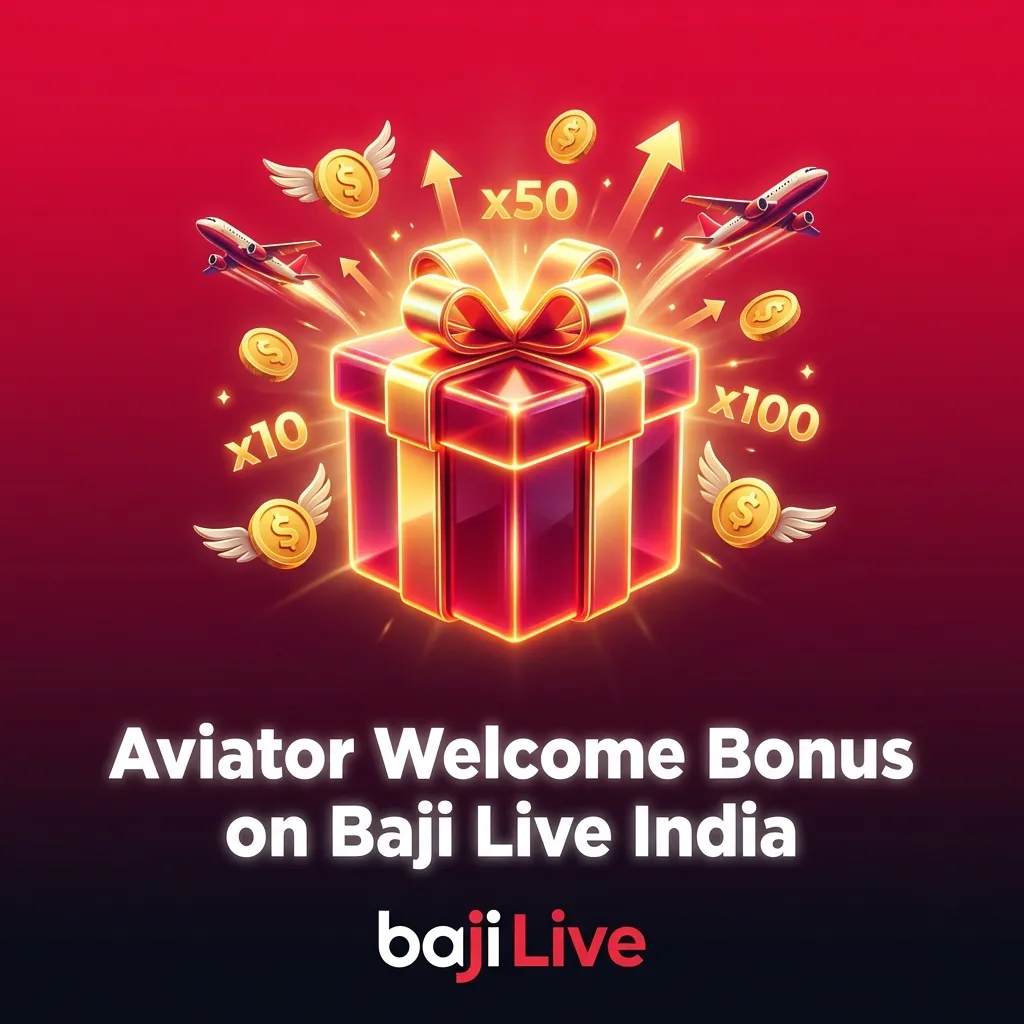 Baji Live India welcome bonus offer showing deposit options and bonus percentages for new Aviator players