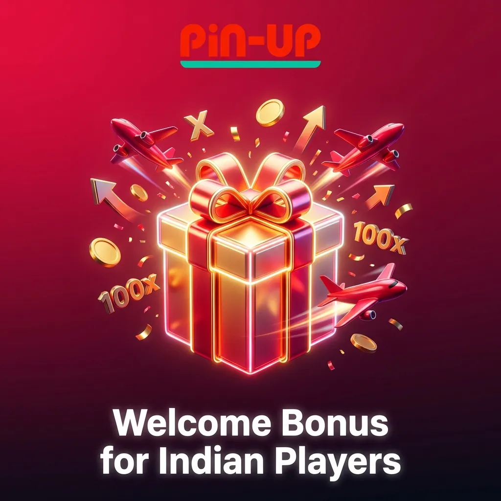 Pin-Up Casino welcome bonus offer showing 125% up to INR 25,000 for Indian players with deposit and wagering details