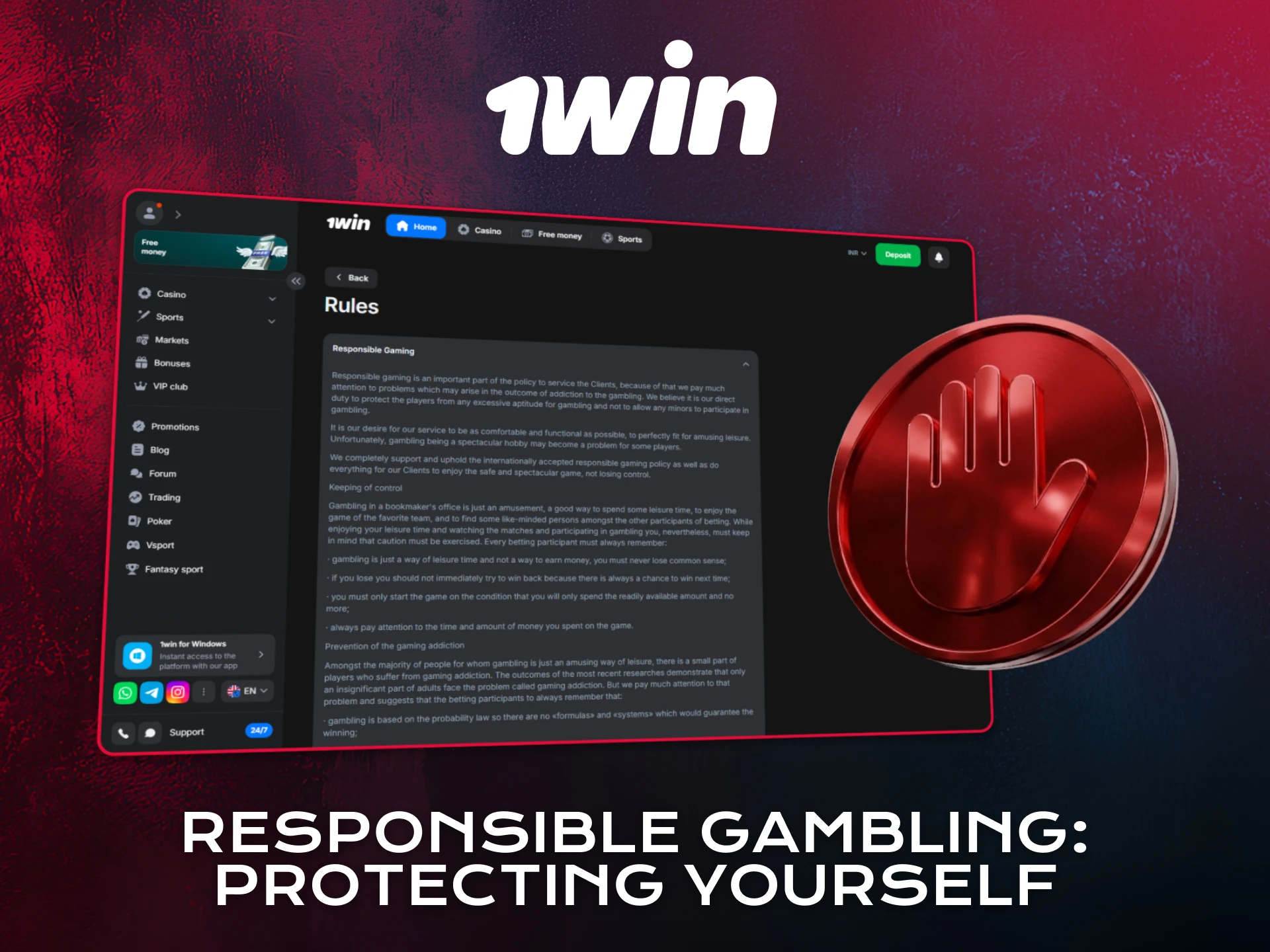 Practice responsible gambling while playing Aviator on 1win.