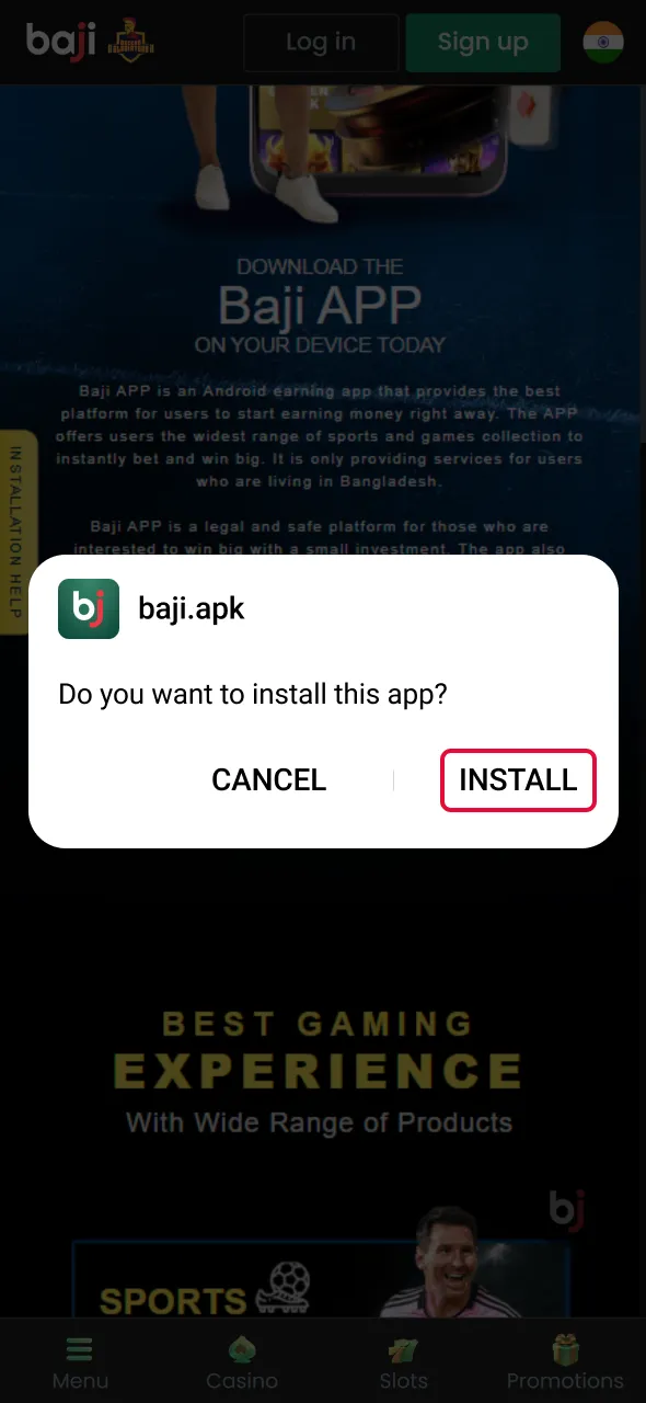 Launch the downloaded file to install Aviator via Baji Live.