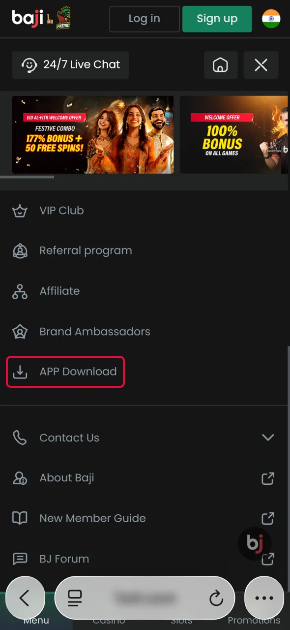 Find the installation link to open Aviator in the Baji Live app.