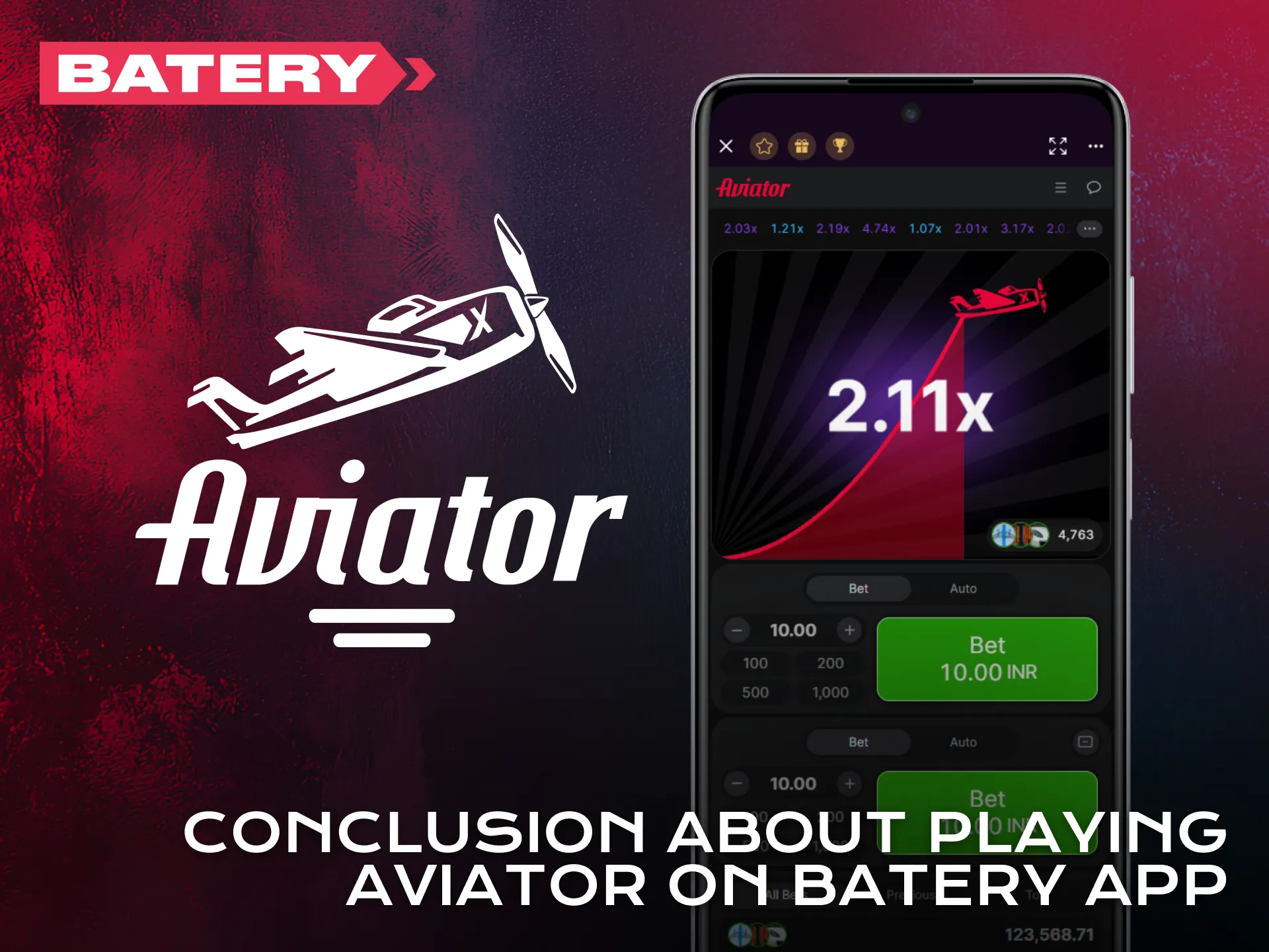 Enjoy smooth Aviator performance powered by the Batery app.