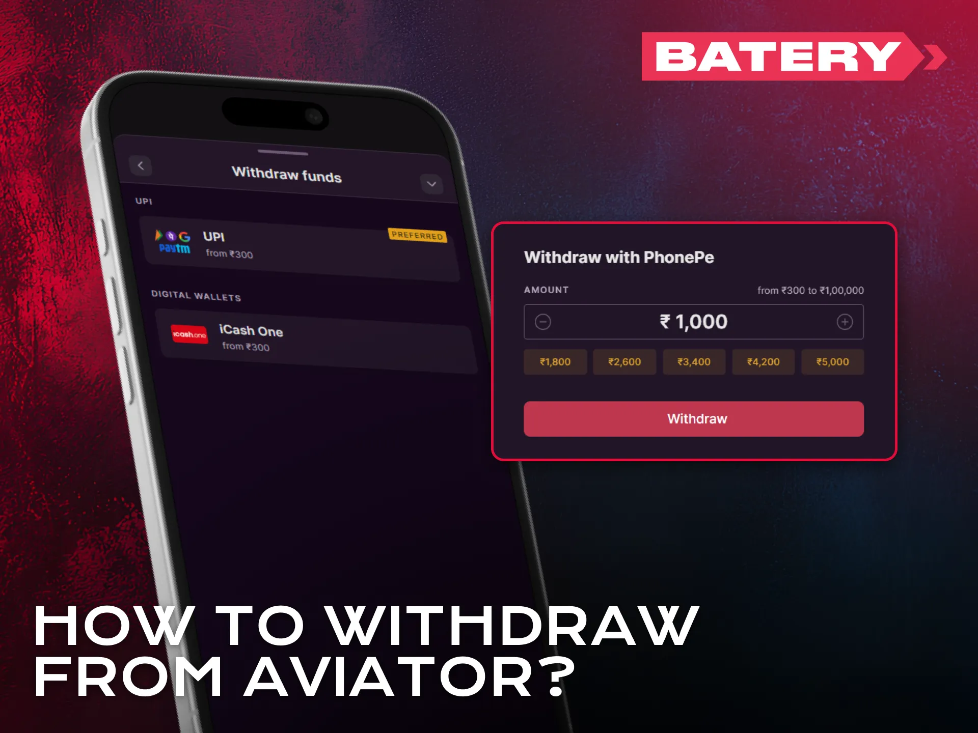 Request payouts easily from Aviator using the Batery application.