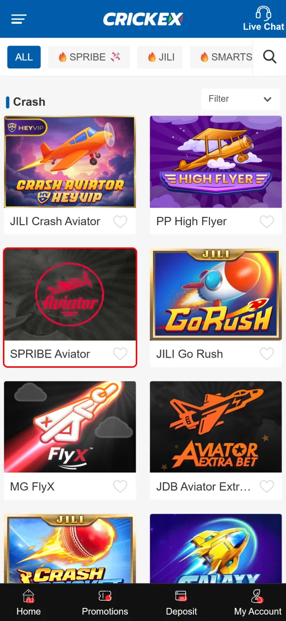 Open Aviator and enjoy gameplay inside the Crickex app.