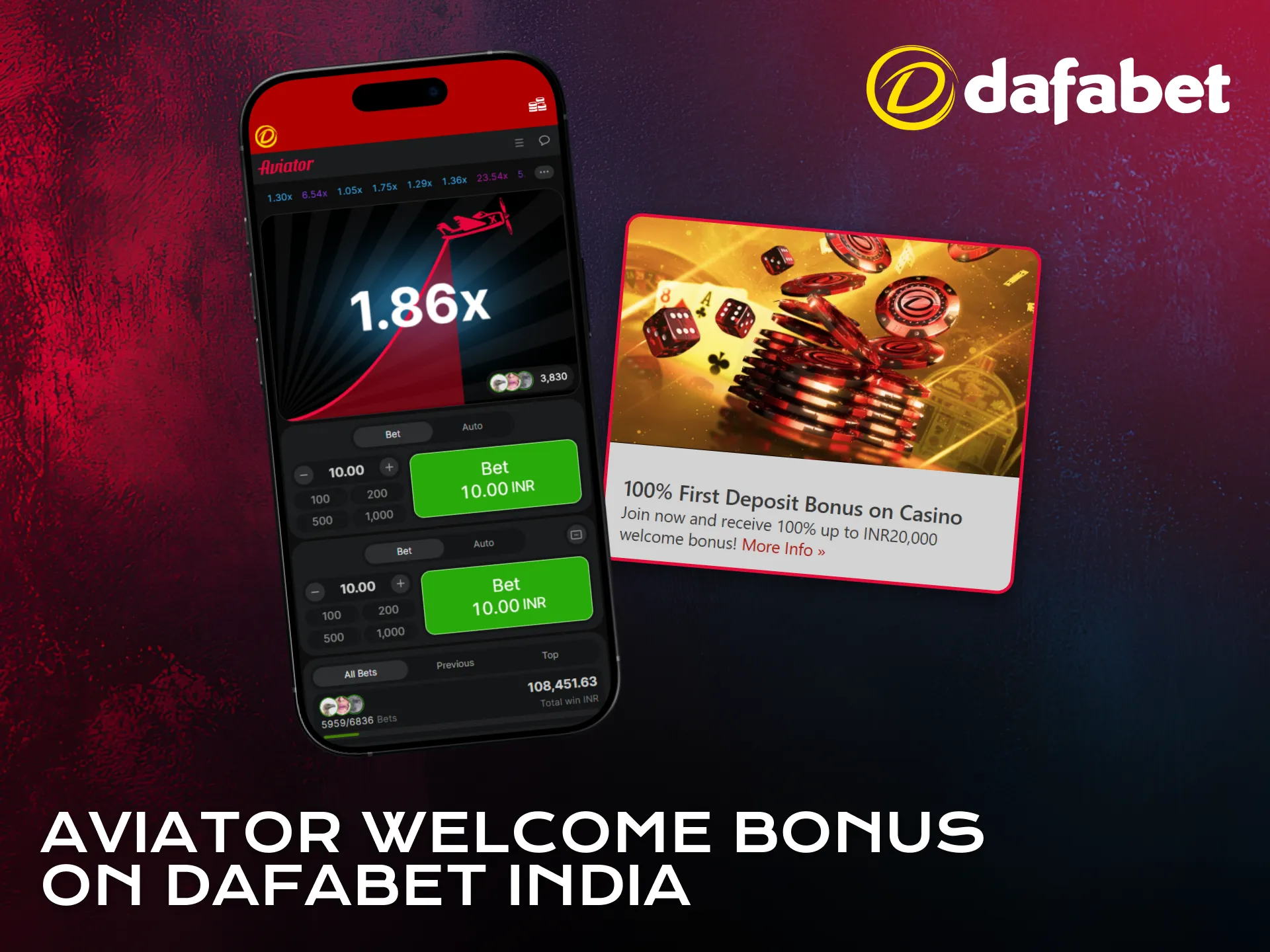 Claim Aviator welcome bonus on the Dafabet app in India.