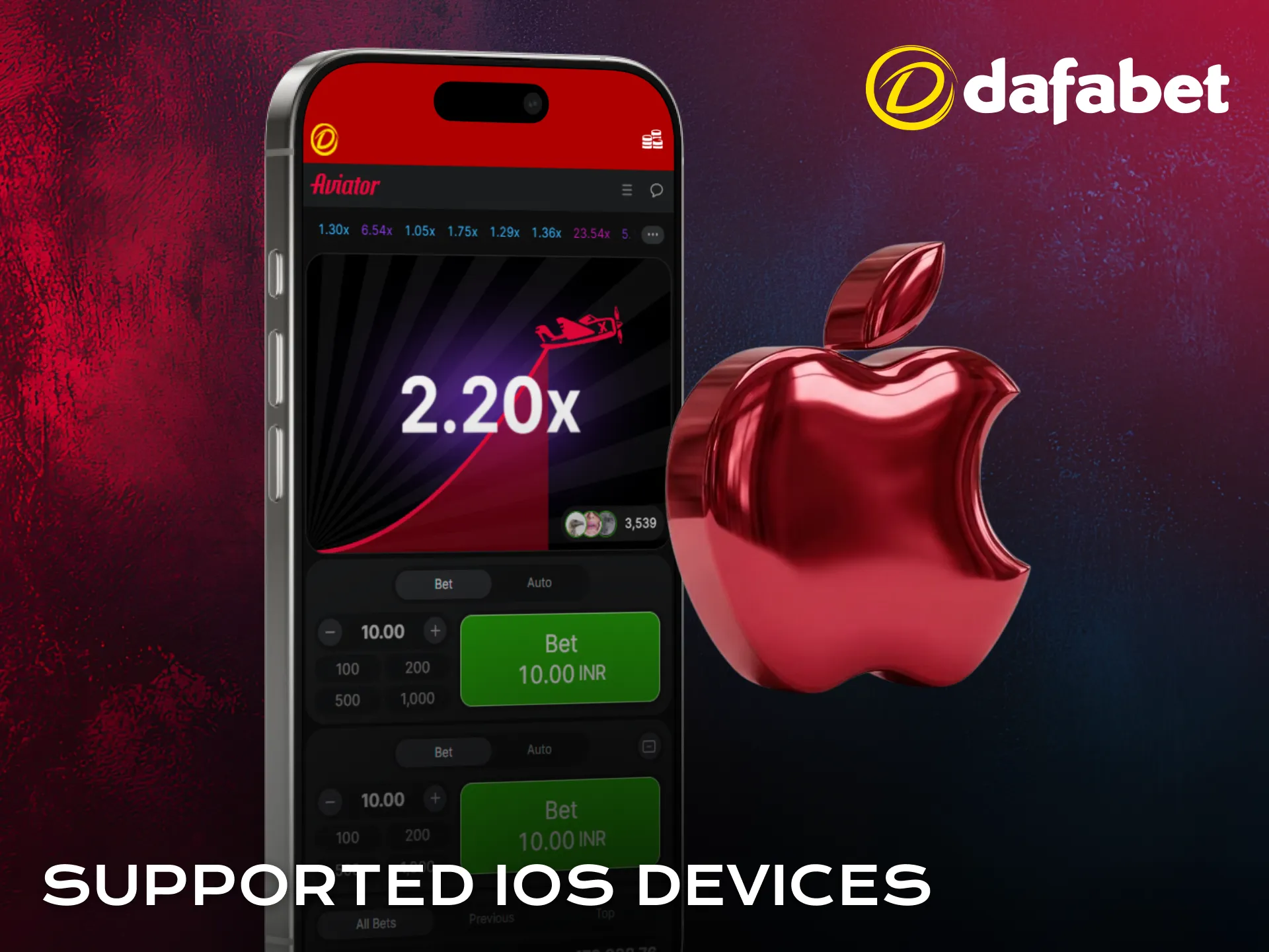 Check supported iOS devices for Aviator in the Dafabet application.