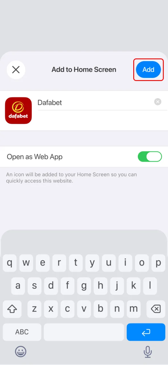 Confirm installation to finish setting Aviator in the Dafabet app.