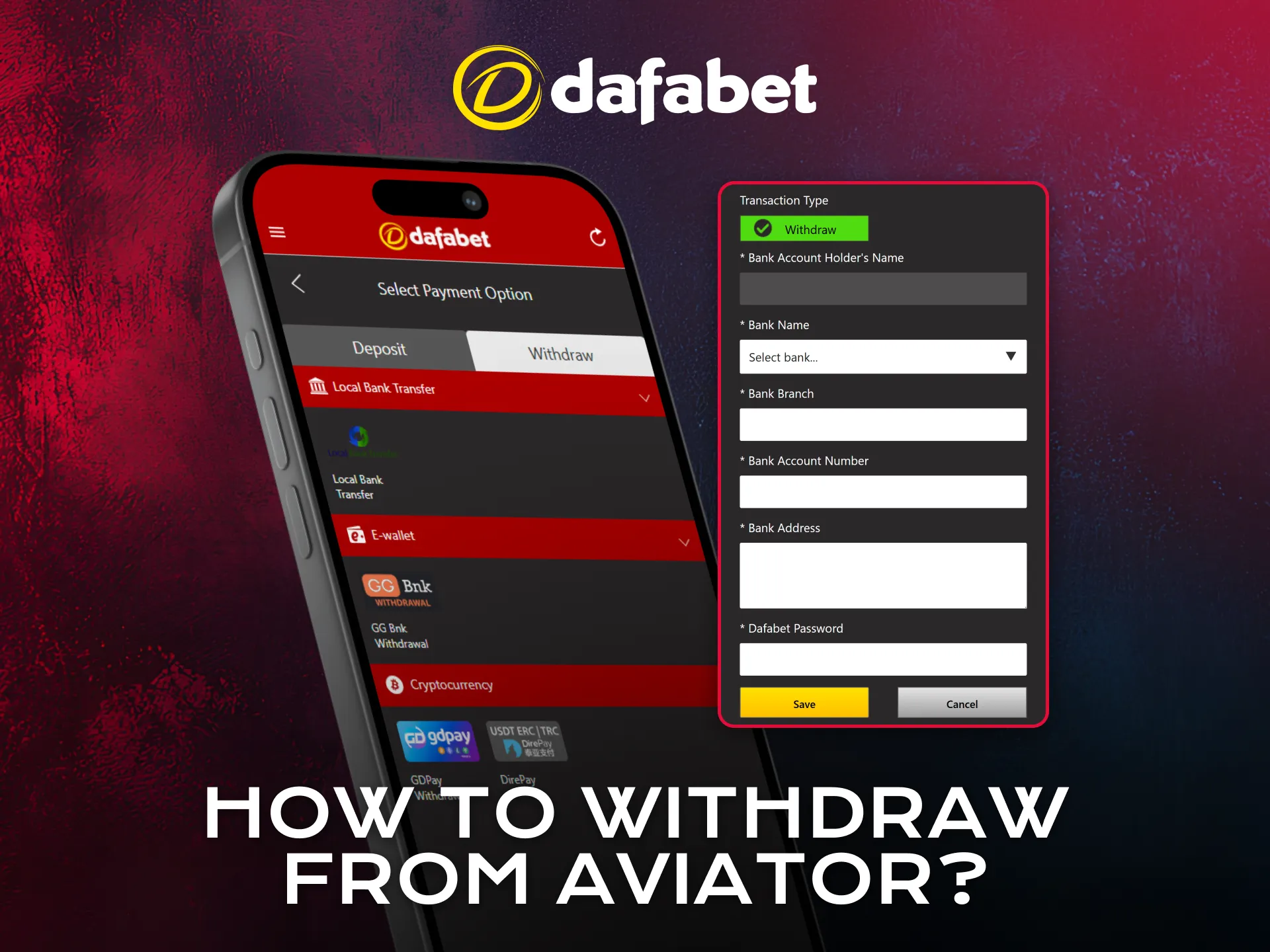 Withdraw winnings from Aviator using the Dafabet application.