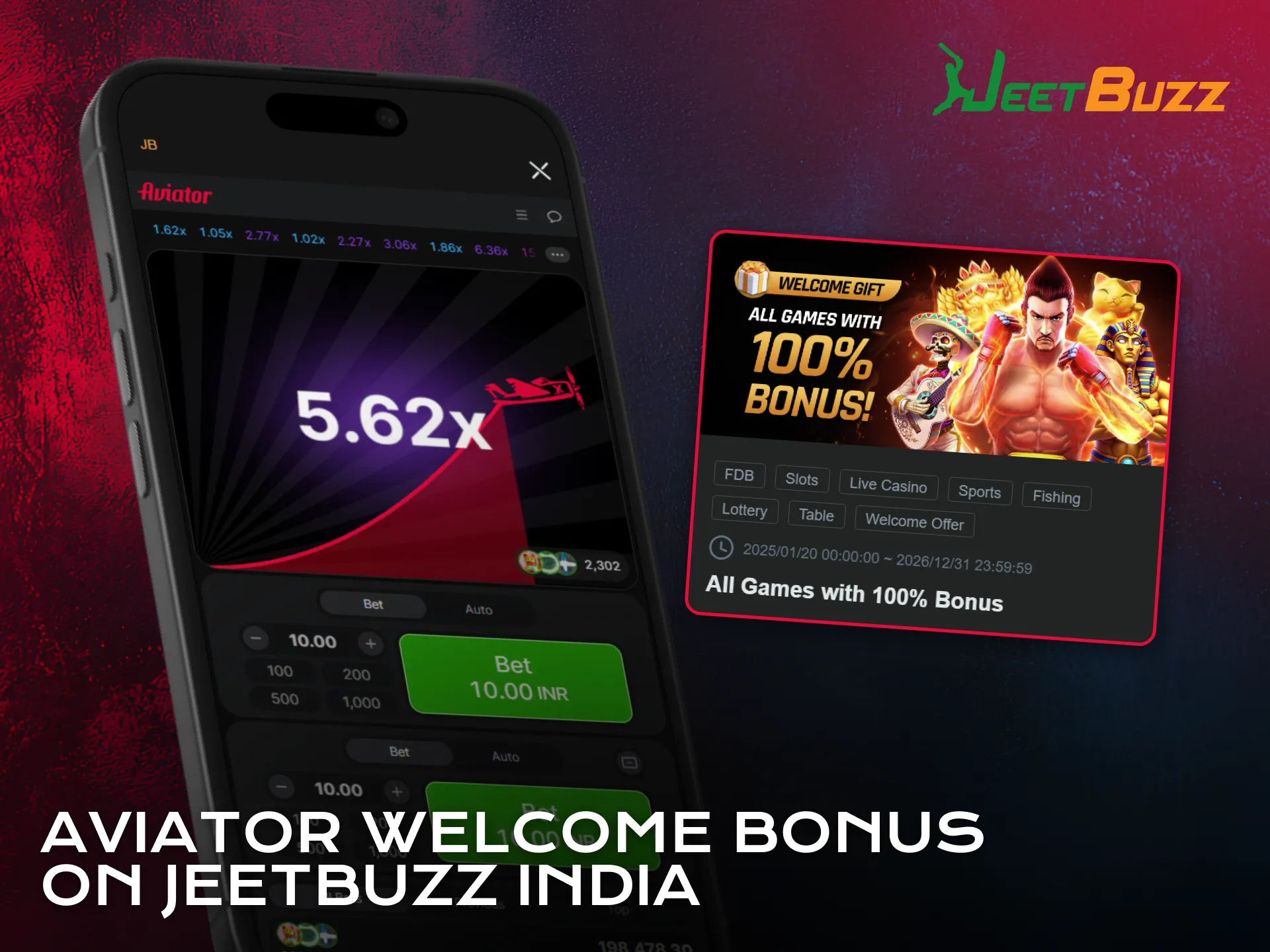 Claim Aviator welcome bonus using the Jeetbuzz application in India.