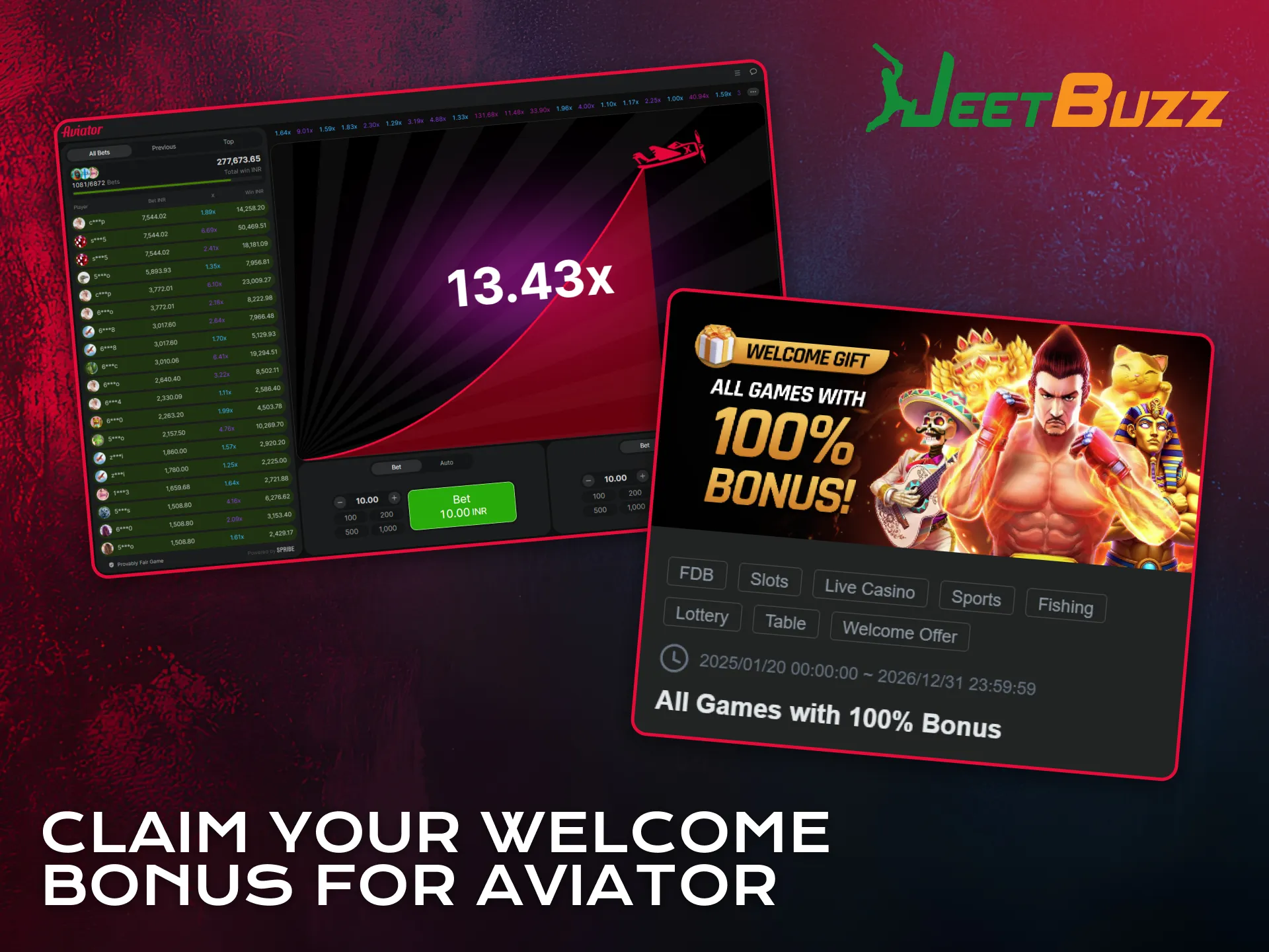 Claim your welcome bonus to boost Aviator gameplay on Jeetbuzz.