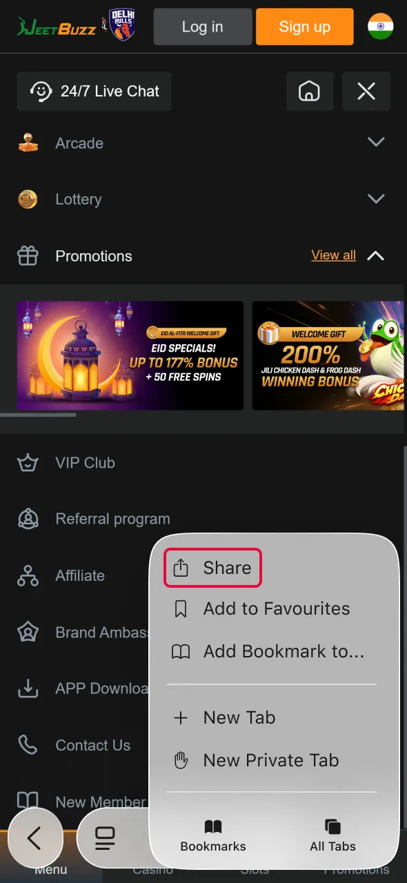 Access share settings to continue Aviator setup on Jeetbuzz.