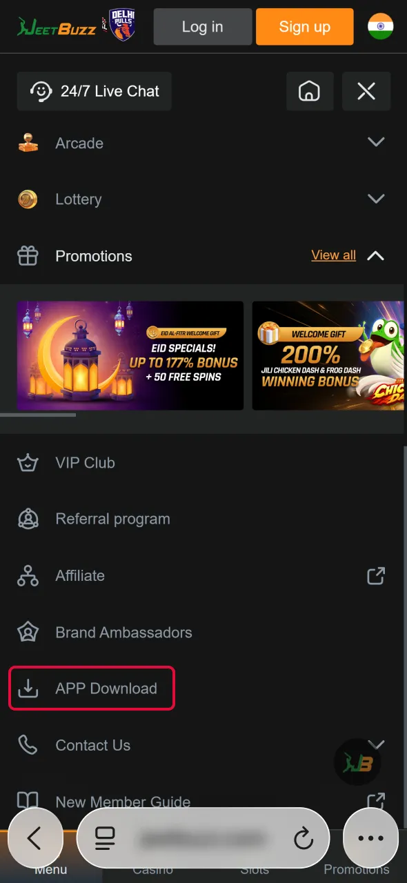 Tap the iOS download button to get Aviator on Jeetbuzz.