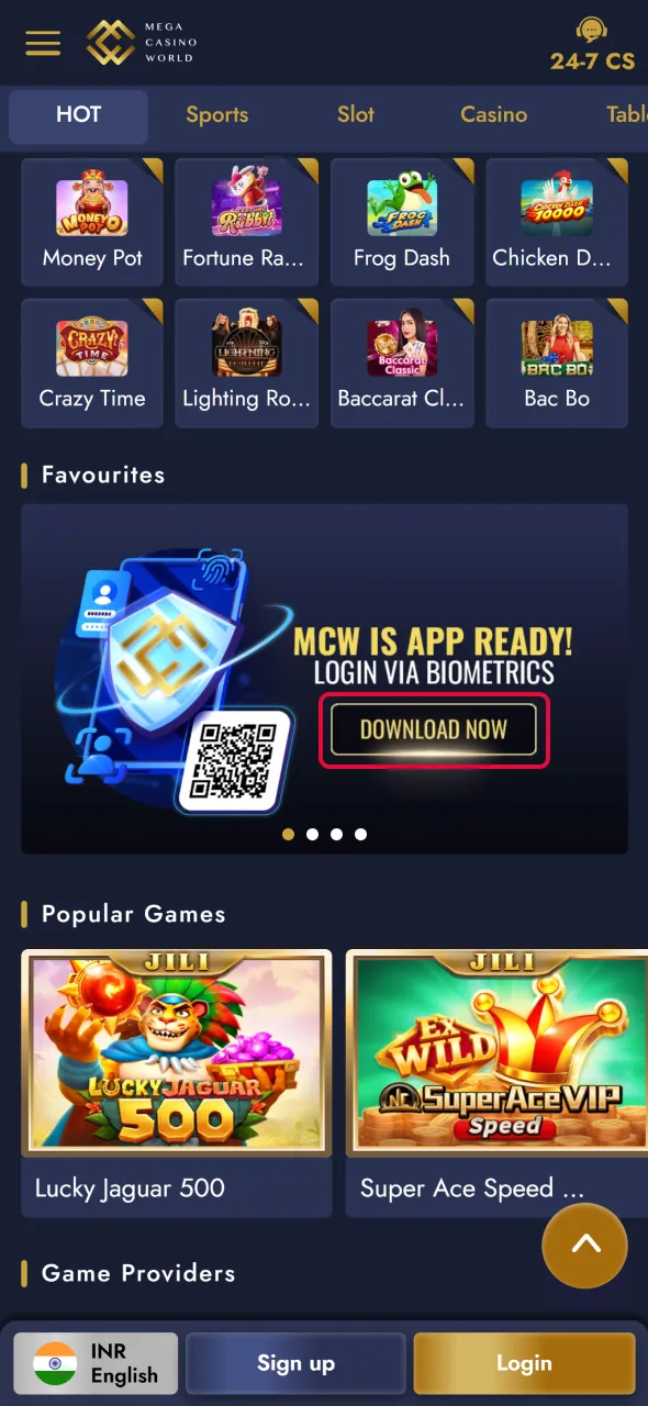 Find the download link to install Aviator in Mega Casino World application.