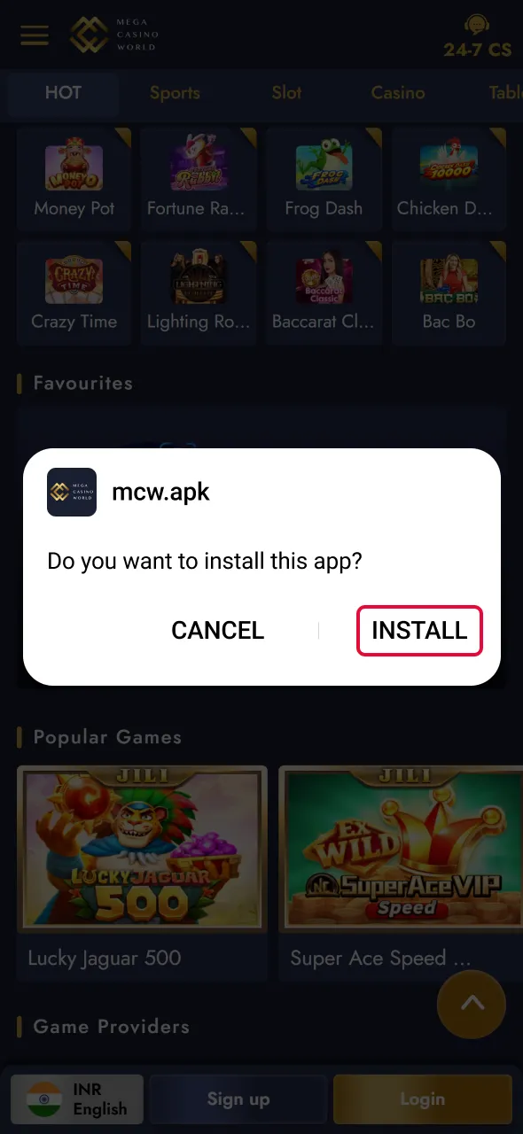 Open the file to begin Aviator setup with the Mega Casino World app.