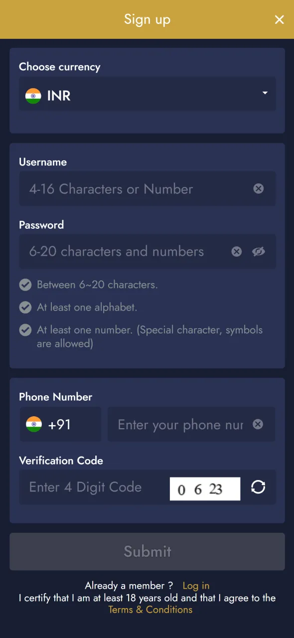 Complete registration to access Aviator in Mega Casino World application.