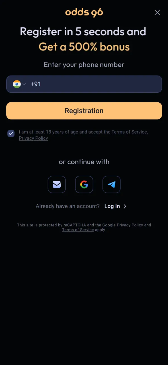 Register an account to begin Aviator in the Odds96 application.