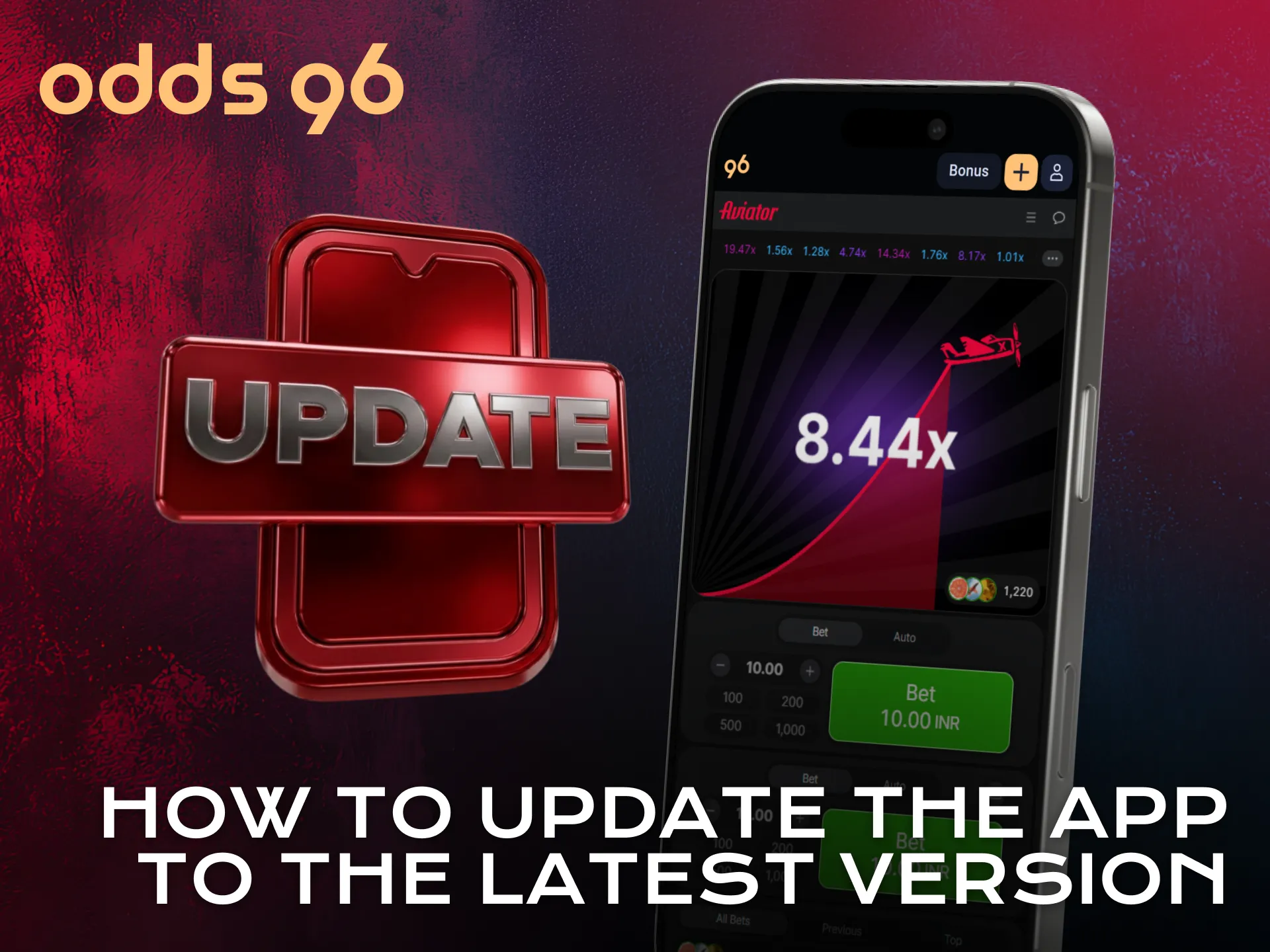 Update Aviator features by installing the latest Odds96 application.