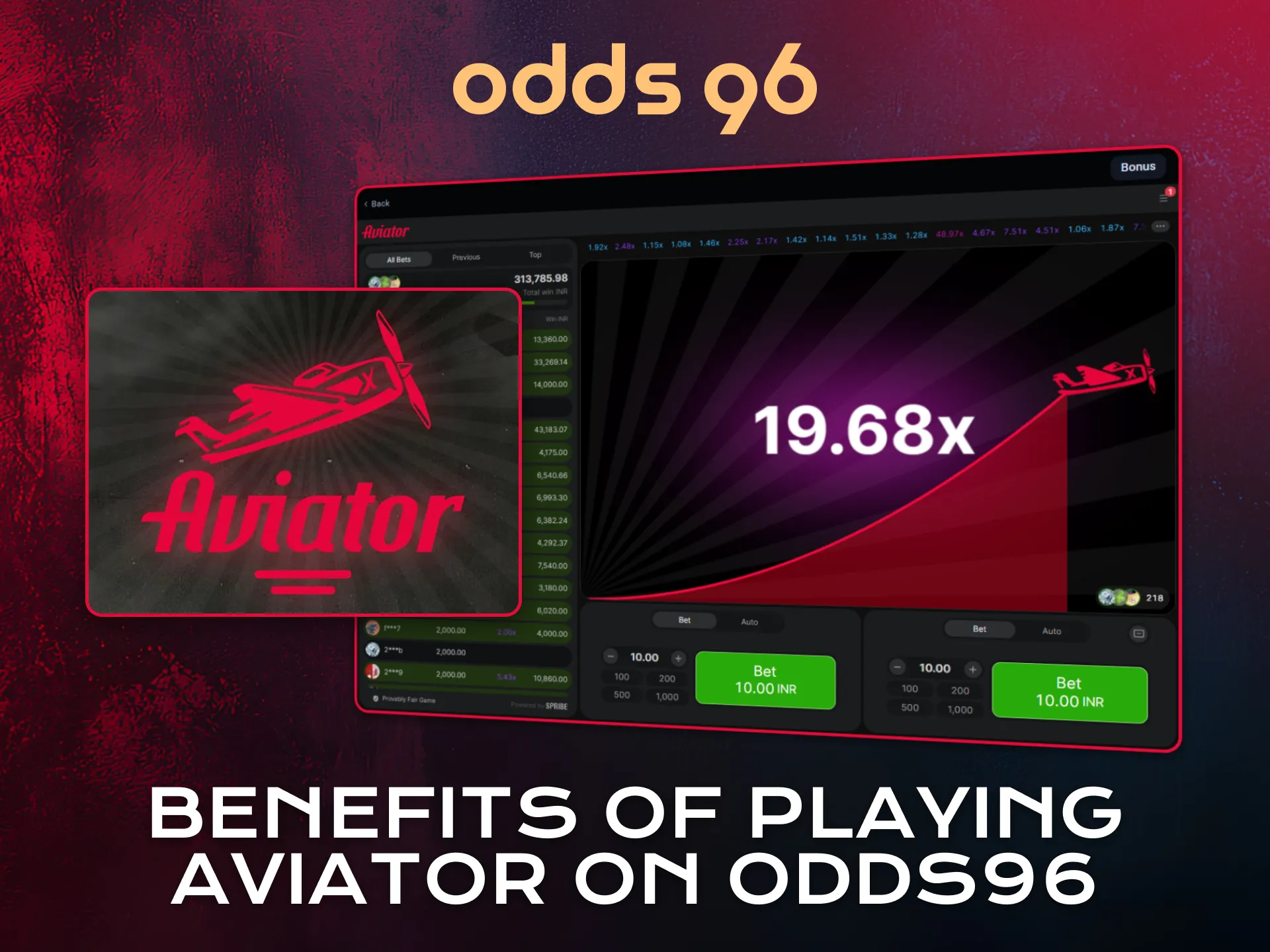 Discover key benefits of playing Aviator on Odds96 platform.