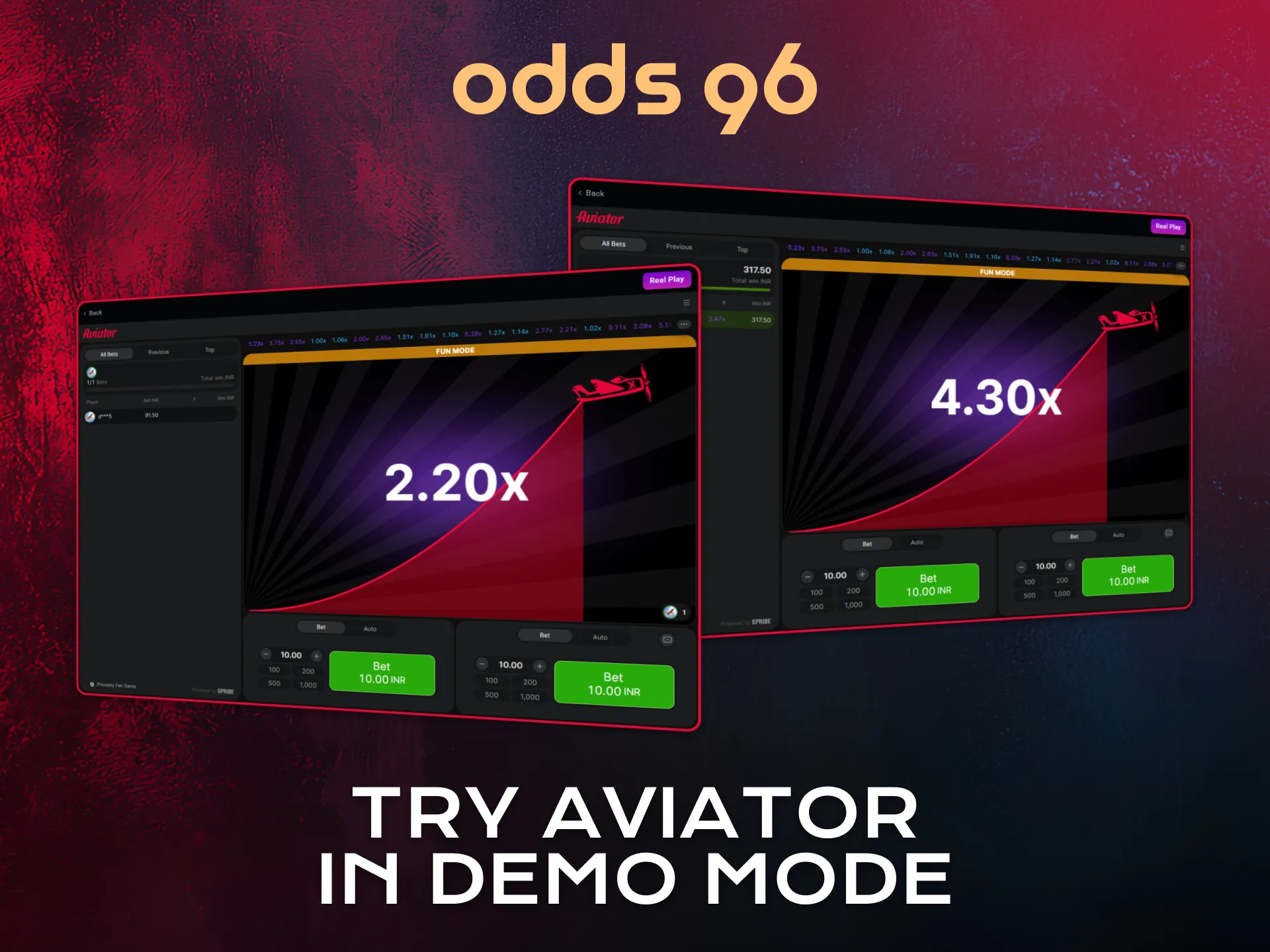 Try Aviator demo mode on Odds96 without risking real money.