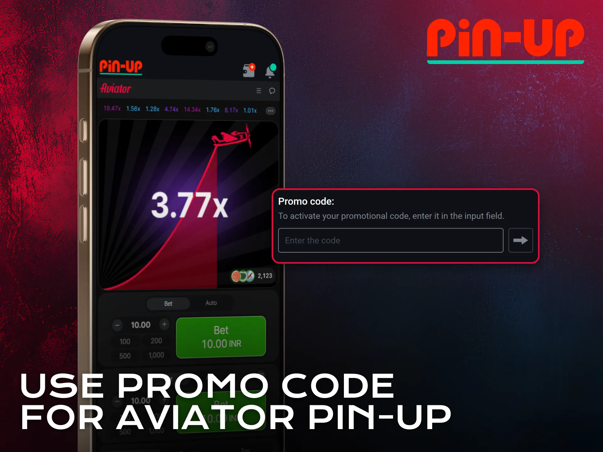 Apply promo code to boost Aviator rewards in Pin-Up application.