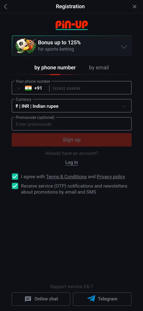 Click registration and complete fields to join Pin-Up Aviator.