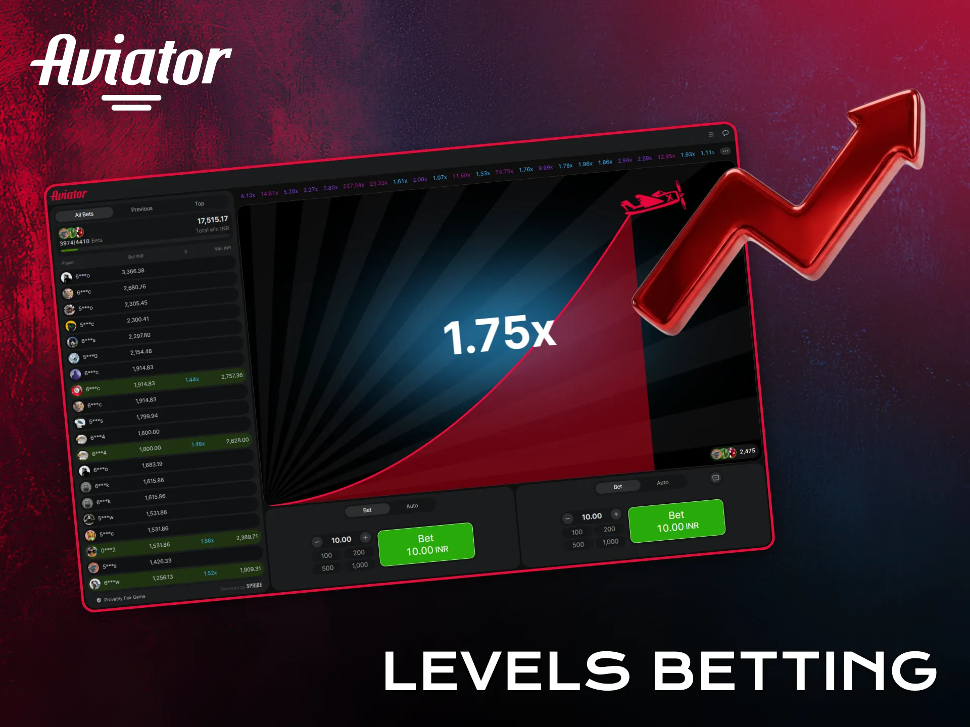 Apply levels betting approach to control risks in Aviator.