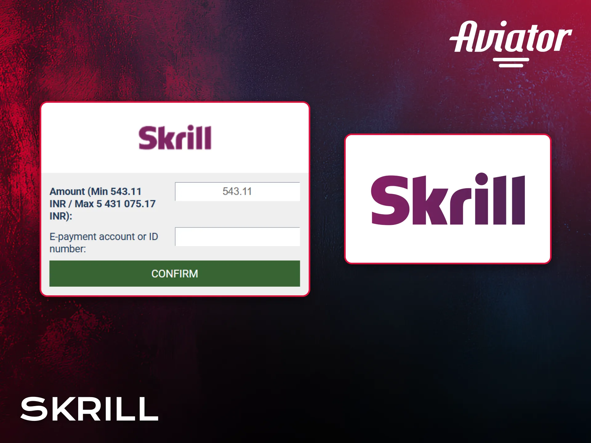 Withdraw Aviator money using Skrill for fast processing.